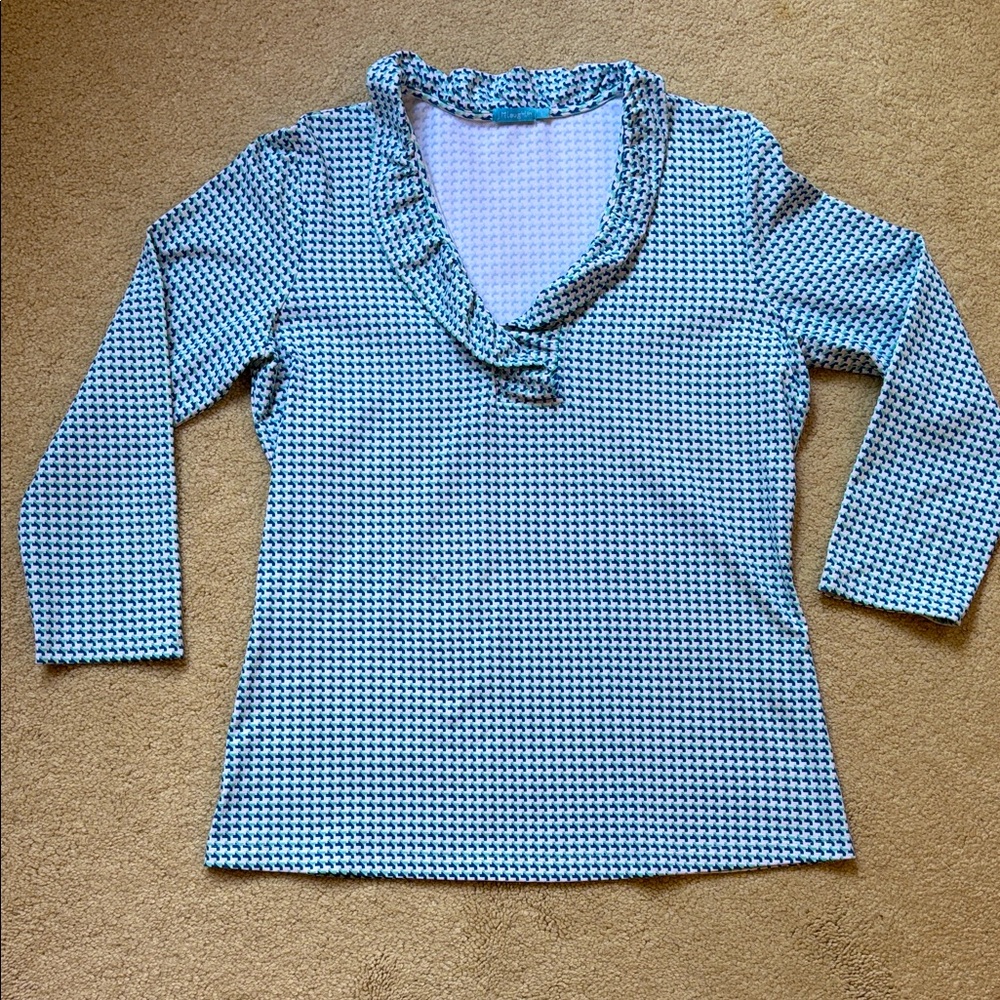 J. McLaughlin Blue and White top size S